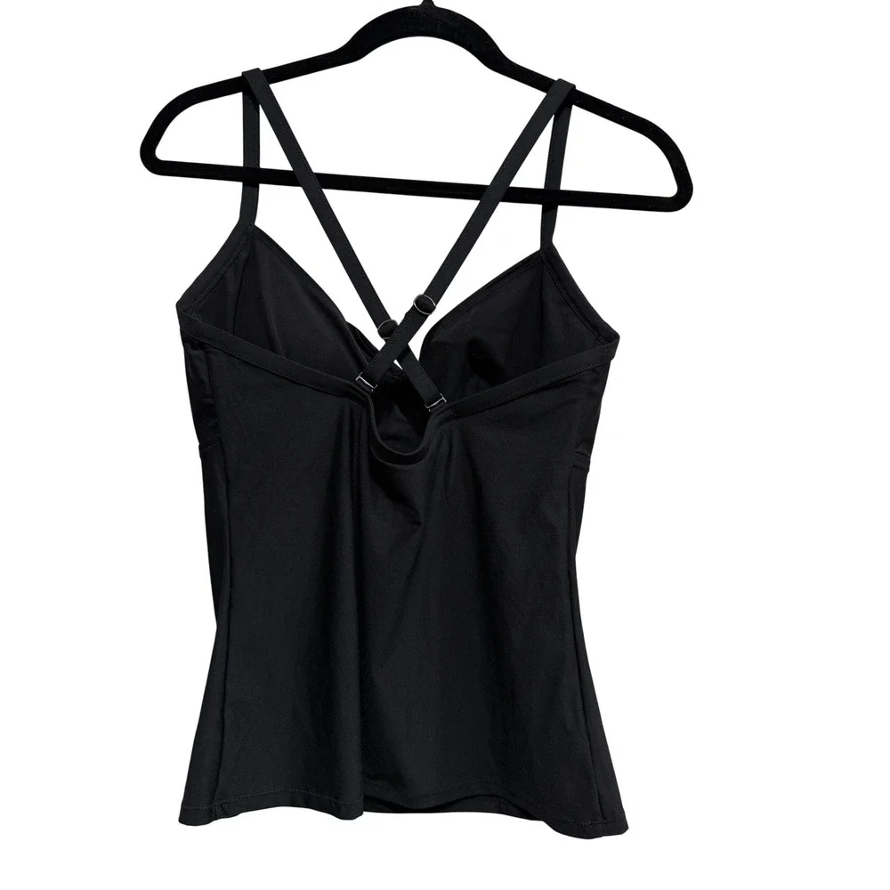 Athleta Black Twist Front Underwire Tankini Swim Top 34D/DD Adjustable Straps M